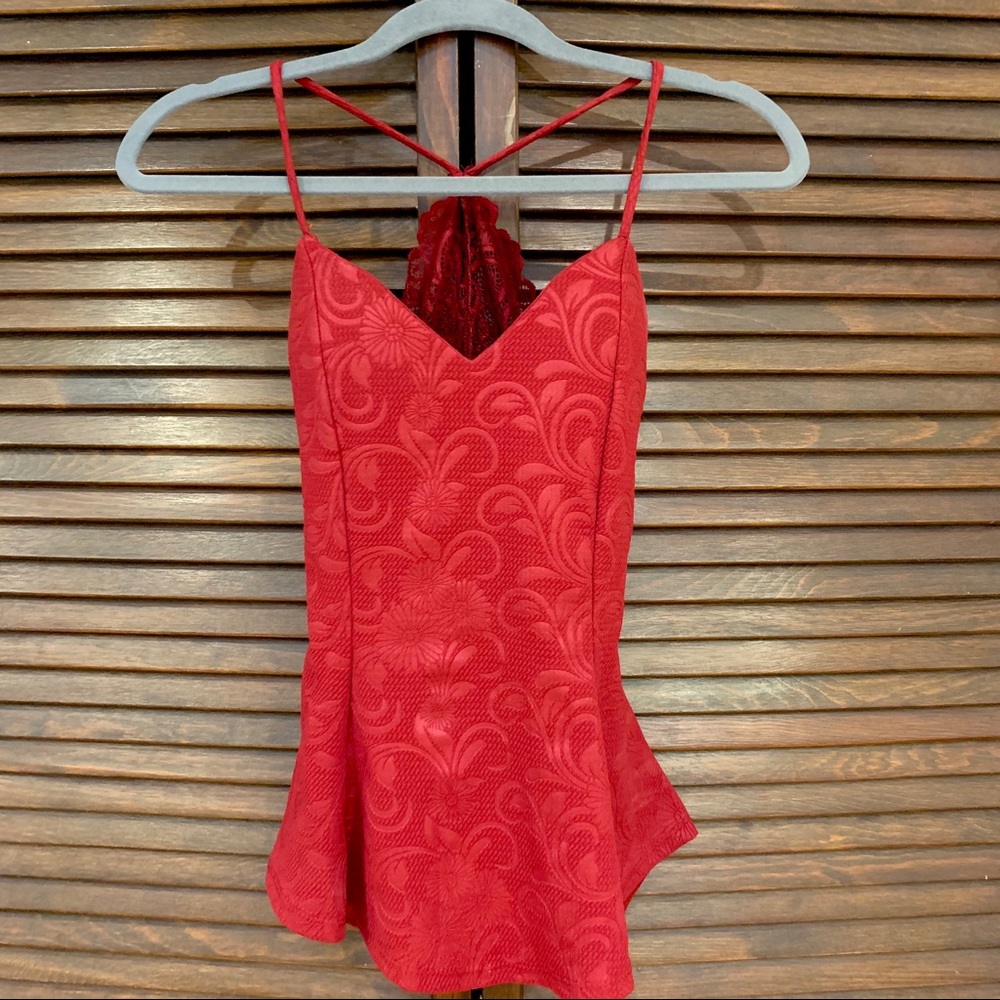 Papaya Maroon Wine Peplum Lace Racerback Tank Top